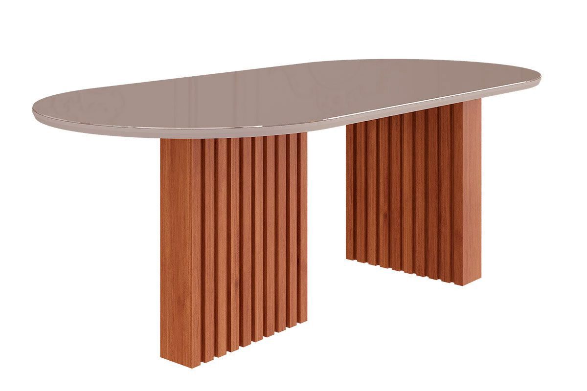 Mesa Jantar Ester c/Tampo Madeirado c/Vidro Oval 210cm CimolCinamomo/Off White Mesa Jantar Ester c/Tampo Madeirado c/Vidro Oval 210cm CimolCinamomo/Off White