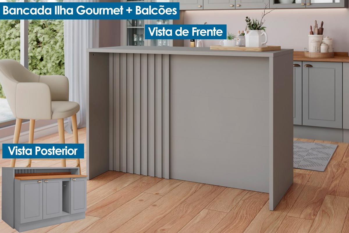 Bancada Ilha Cozinha Henn Gourmet Americana c/3 Portas 145cm