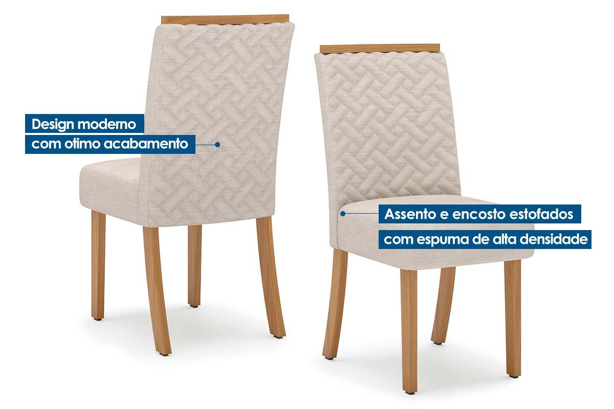 Sala de Jantar Completa Lins c/ Tampo Reto Madeirado 120x80cm e 4 Cadeiras Malu - Henn