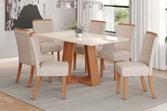 Sala de Jantar Completa Lins c/ Tampo Madeirado c/ Vidro 160x90cm e 6 Cadeiras Malu - Henn