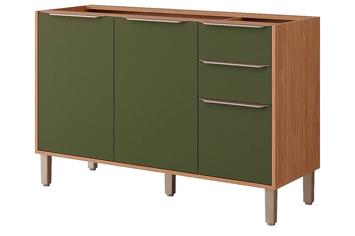 Balcão Cozinha MGM Divina c/3 Portas 2Gavs s/Tampo 120cm