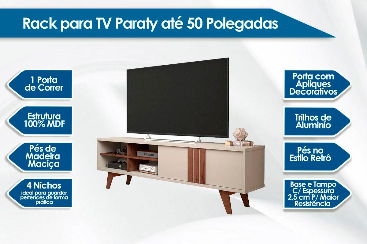 Home p/ TV até 70 Pol Paraty/Trend Ripado 100% MDF c/ 1 Porta 180x127cm - Permóbili
