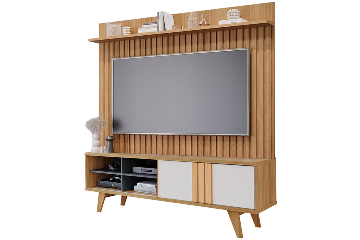 Home p/ TV até 70 Pol Paraty/Trend Ripado 100% MDF c/ 1 Porta 180x127cm - Permóbili