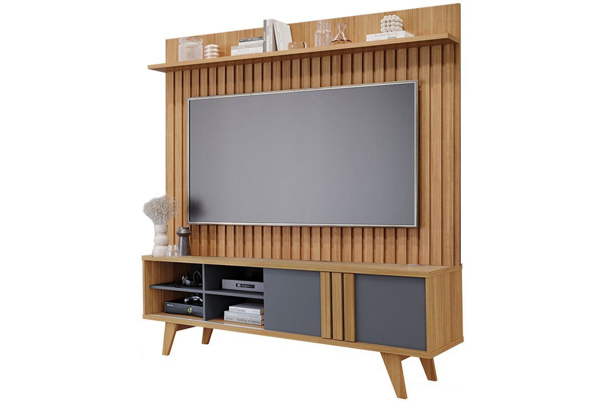 Home p/ TV até 70 Pol Paraty/Trend Ripado 100% MDF c/ 1 Porta 180x127cm - Permóbili