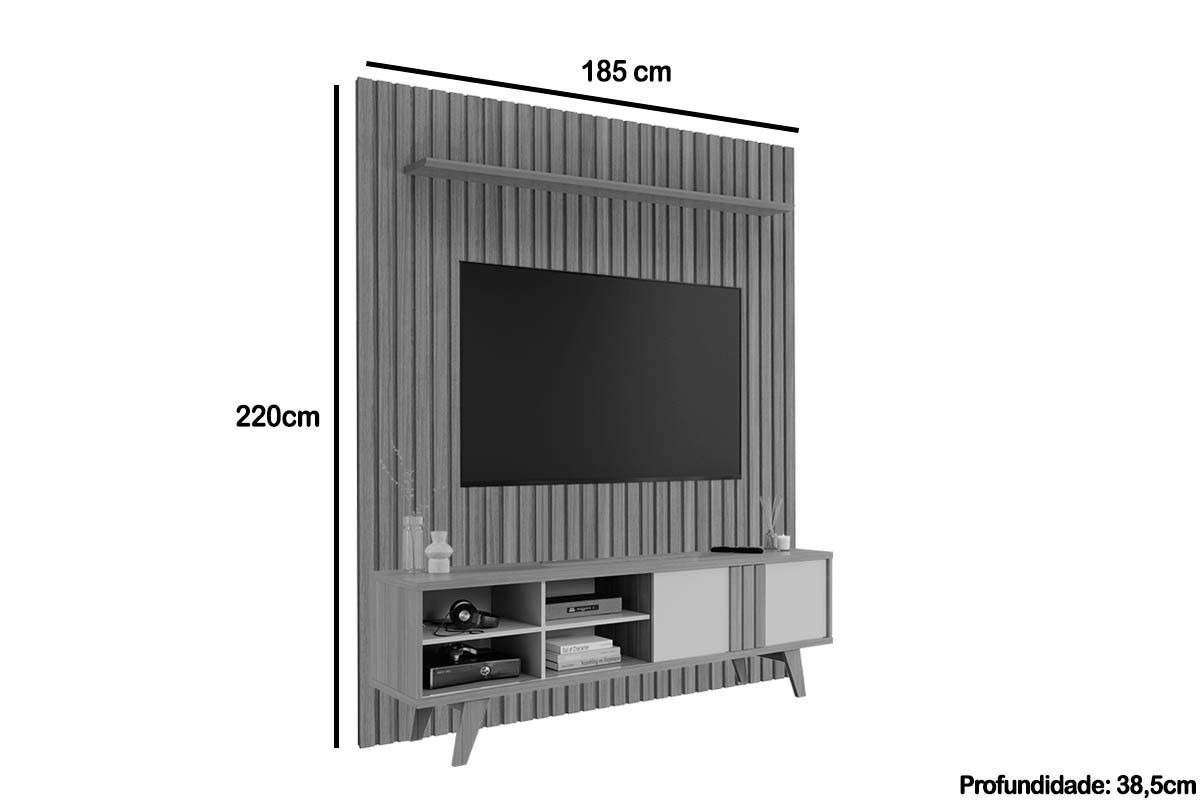 Home p/ TV até 65 Pol Paraty / Maragogi Ripado 100% MDF c/ 1 Porta 185x220cm Permóbili