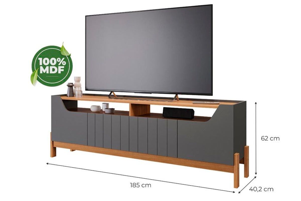 Home p/ TV até 70 Pol Moema/Maragogi Ripado c/ 4 Portas e Pés 180x197cm Permóbili