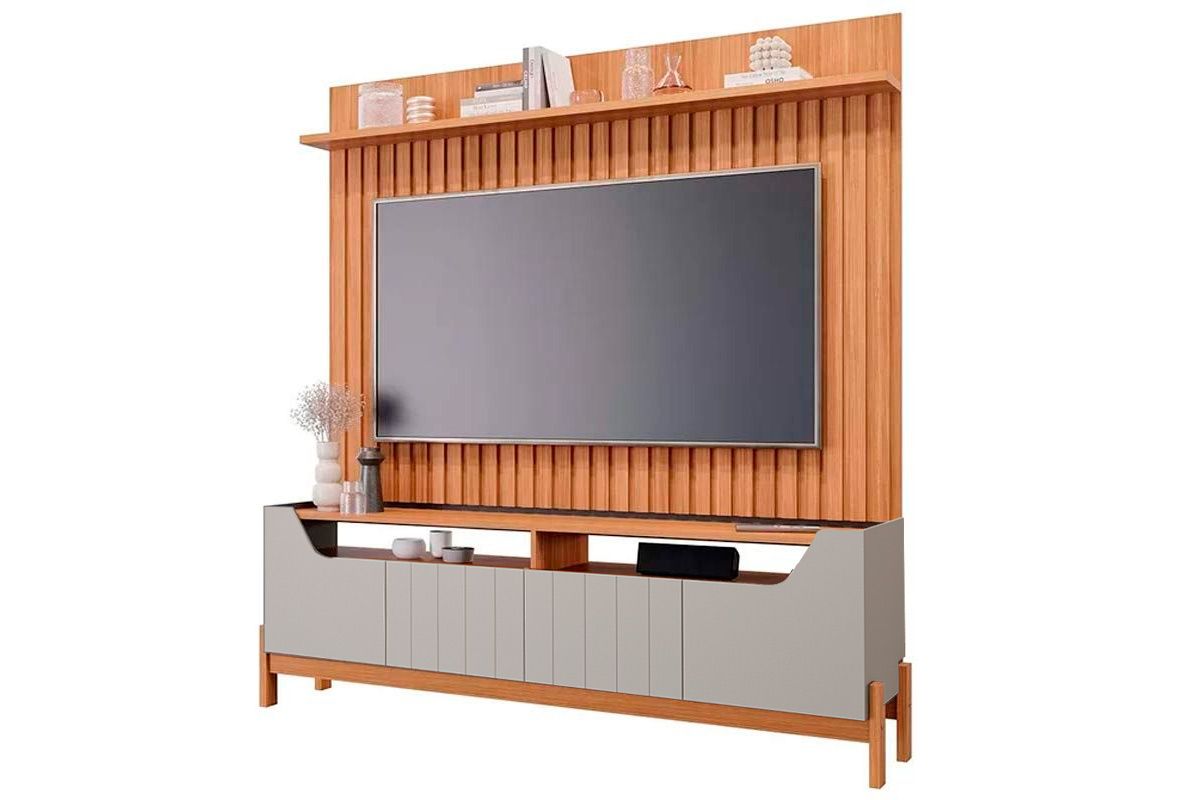 Home p/ TV até 70 Pol Moema/Maragogi Ripado c/ 4 Portas e Pés 180x197cm Permóbili