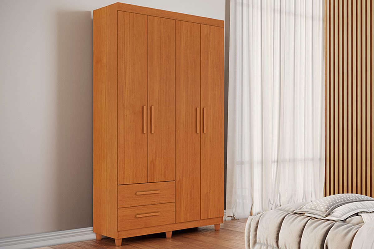 Guarda Roupa Solteiro 4 Portas e 2 Gavetas c/Pés Canadá Plus Conquista