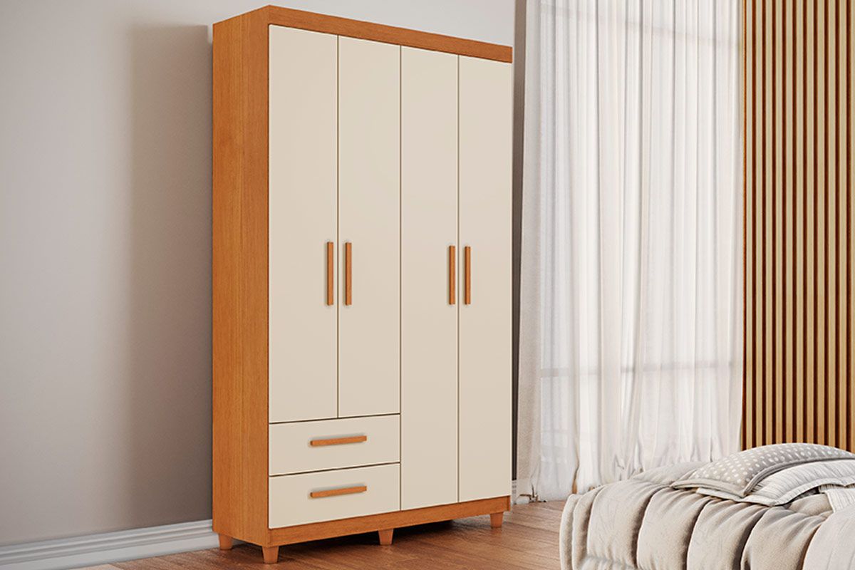 Guarda Roupa Solteiro 4 Portas e 2 Gavetas c/Pés Canadá Plus Conquista