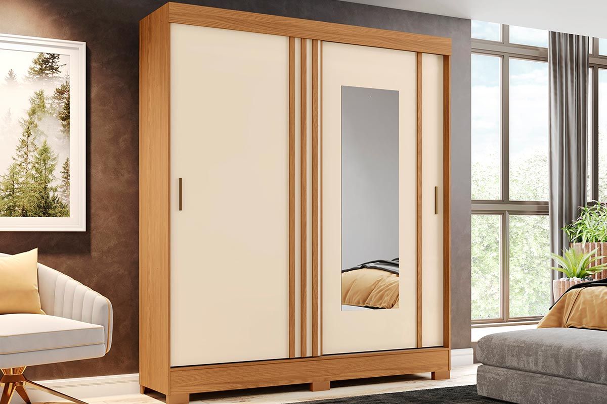 Guarda Roupa Casal 2 Portas de Correr (1 c/Espelho) e 2 Gavetas Briz B353 Henn