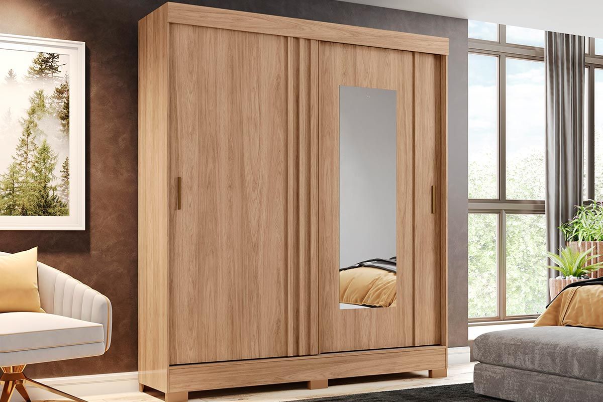 Guarda Roupa Casal 2 Portas de Correr (1 c/Espelho) e 2 Gavetas Briz B353 Henn