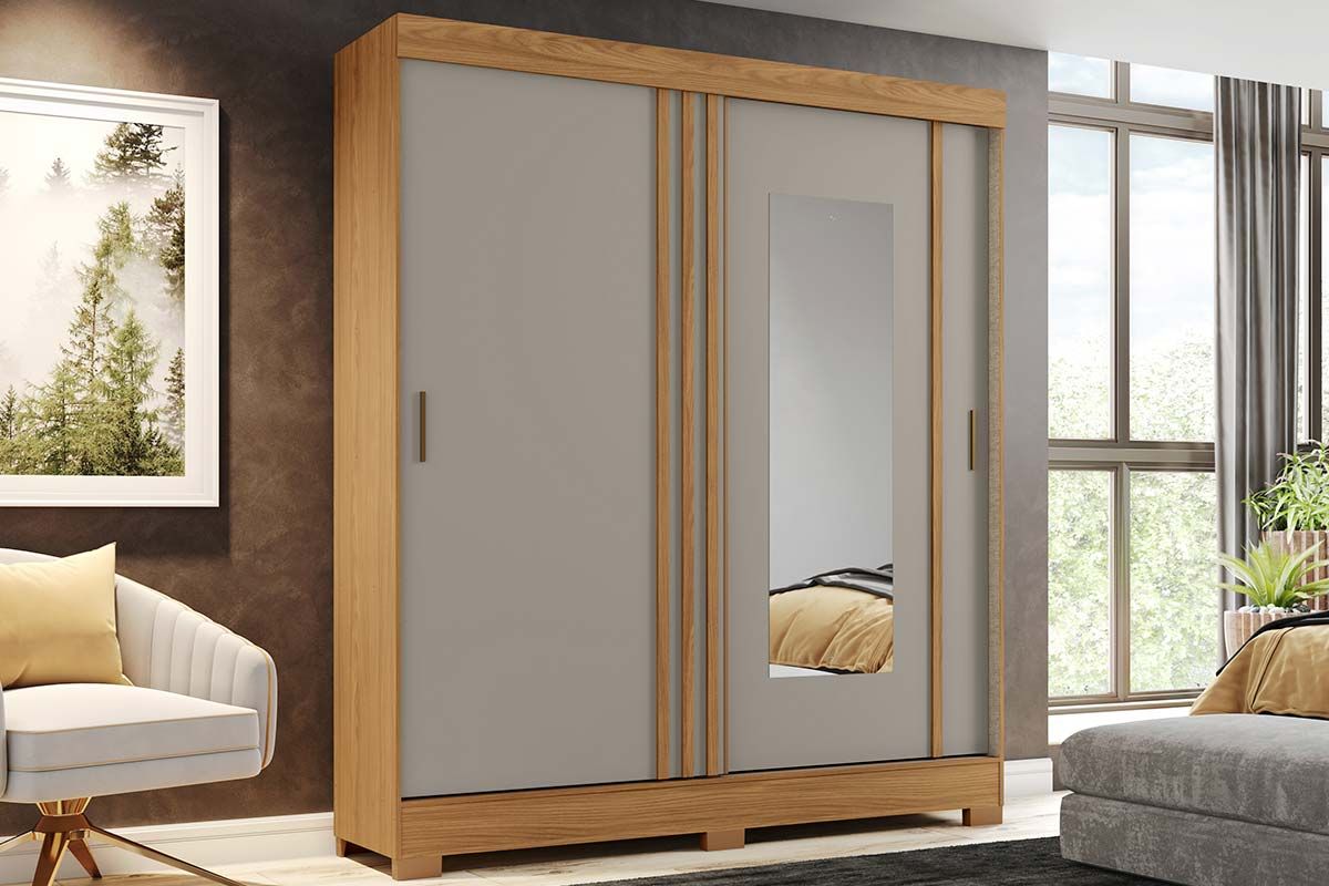 Guarda Roupa Casal 2 Portas de Correr (1 c/Espelho) e 2 Gavetas Briz B353 Henn