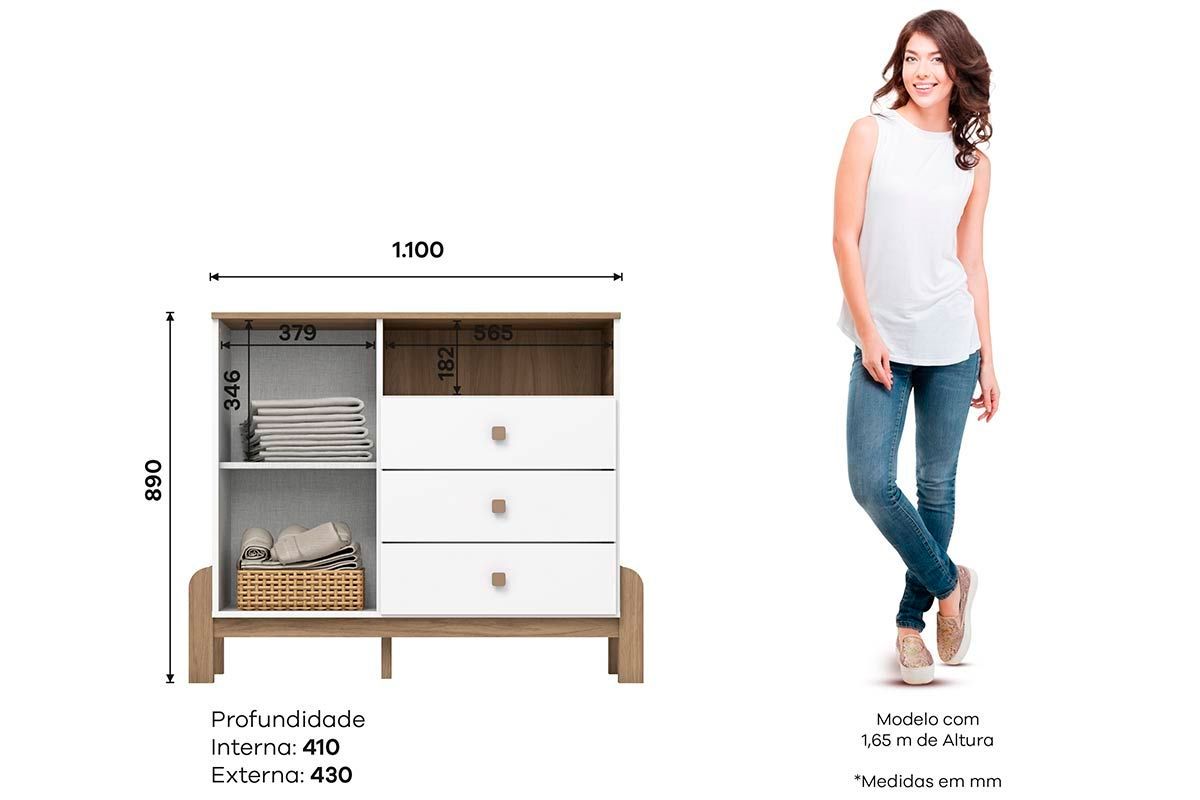 Quarto Infantil Completo Ternura 3 Peças (1 Guarda Roupa + 1 Berço + 1 Cômoda) QI79 Henn
