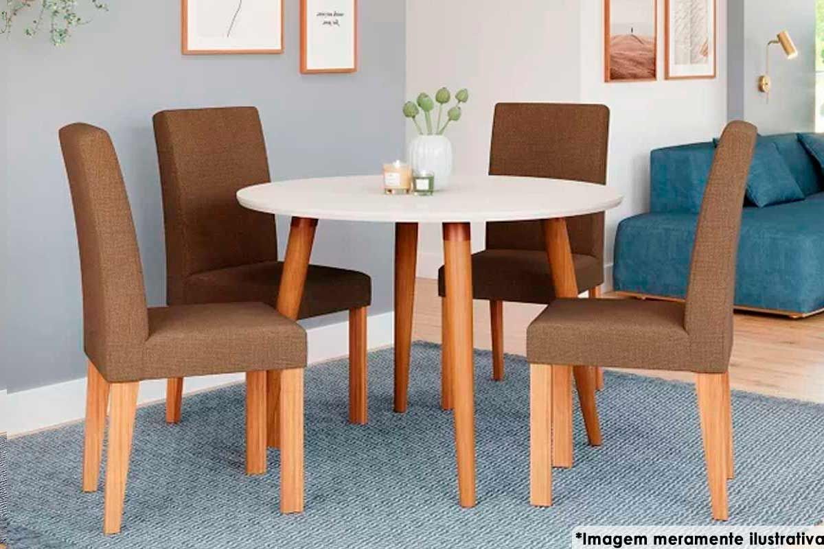 Sala Jantar Mesa Dani c/ Tampo Madeira Maciça 110cm e 4 Cadeiras Maia - Cimol