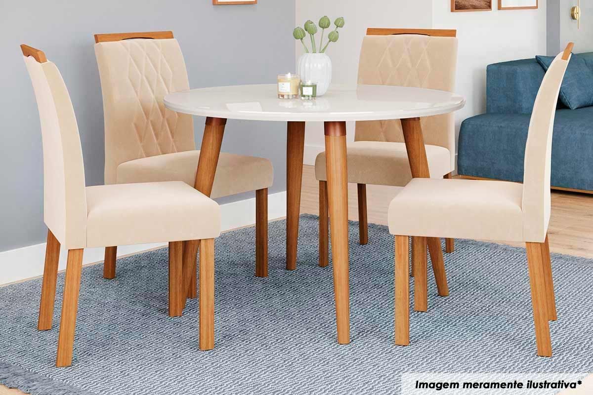Sala Jantar Mesa Dani Madeira Maciça c/ Tampo Madeirado c/ Vidro 110cm e 4 Cadeiras Juliana - Cimol