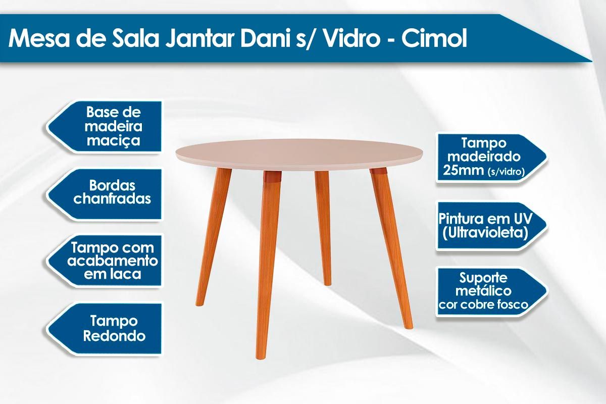 Sala Jantar Mesa Dani Madeira Maciça c/ Tampo Madeirado 110cm e 4 Cadeiras Juliana - Cimol