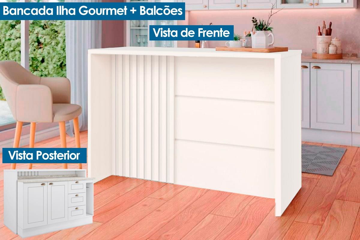 Bancada Ilha Cozinha Henn Gourmet Americana c/2 Portas 3Gavs 145cm