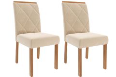 Cadeira Jantar Fernanda Wood Kit 2Un Cimol - Carvalho/Suede Nude Bege
