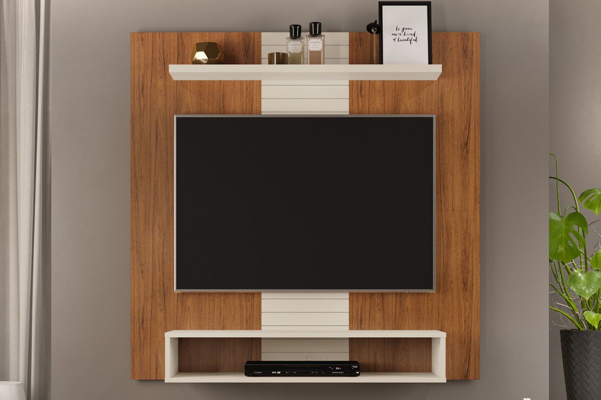 Painel Home p/ TV até 47 Pol Smart c/Prateleira e Nichos 120x120cm DJ Móveis