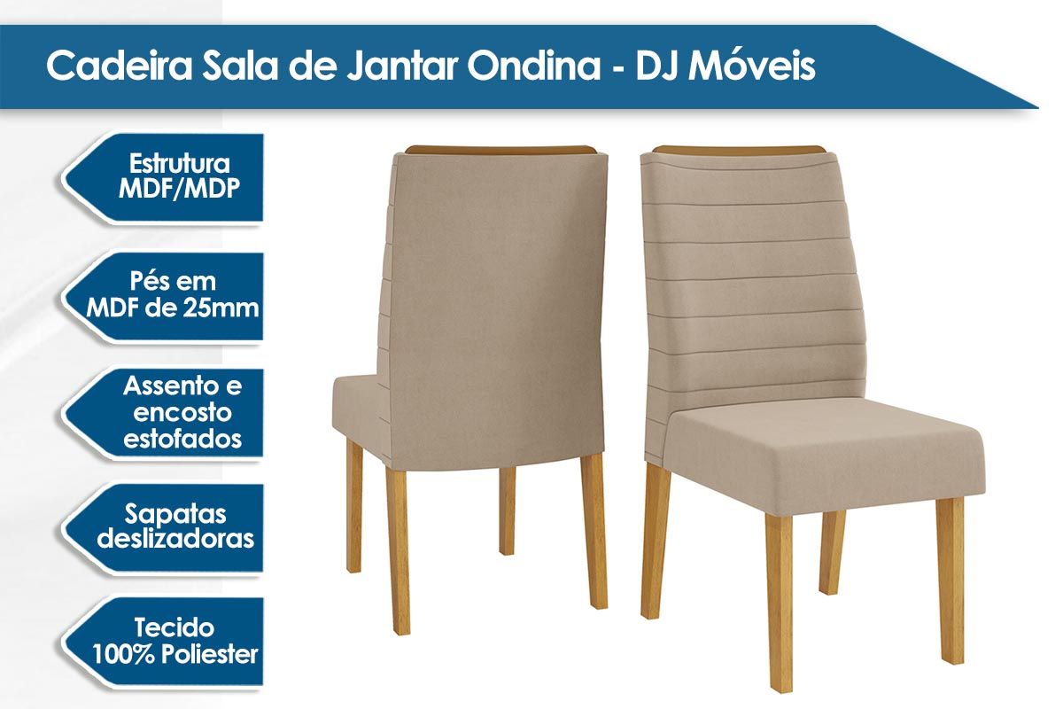 Cadeira Jantar Ondina Kit 2 Un DJ Móveis Cadeira Jantar Ondina Kit 2 Un DJ Móveis