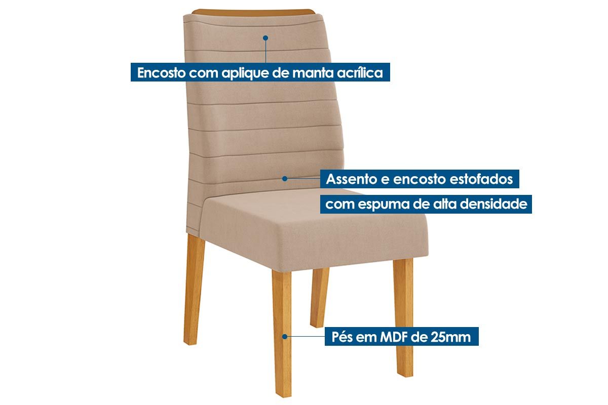 Cadeira Jantar Ondina Kit 2 Un DJ Móveis Cadeira Jantar Ondina Kit 2 Un DJ Móveis