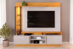 Home p/ TV até 70 Polegadas Martino c/Prateleira Nichos e Rodapé 200x185cm DJ Móveis