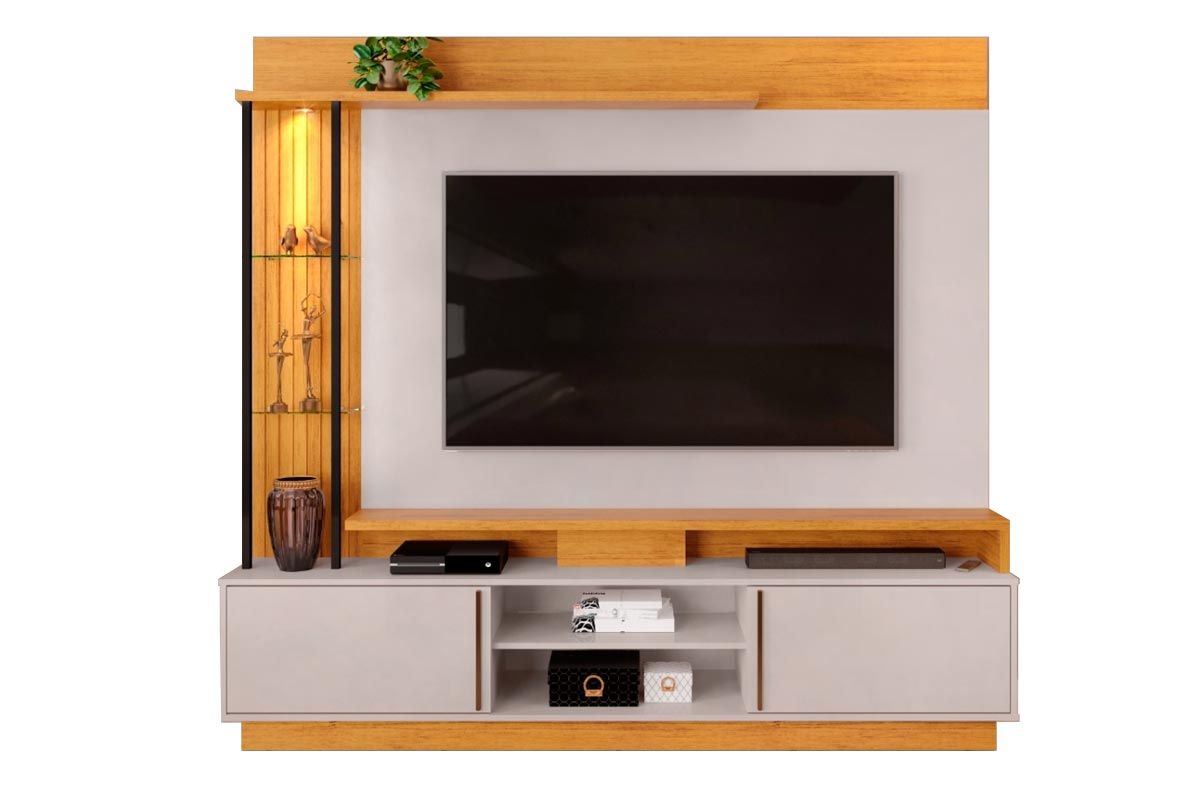 Home p/ TV até 70 Polegadas Martino c/Prateleira Nichos e Rodapé 200x185cm DJ Móveis Home p/ TV até 70 Polegadas Martino c/Prateleira Nichos e Rodapé 200x185cm DJ Móveis