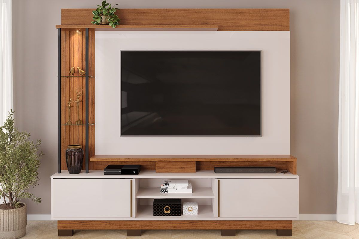 Home p/ TV até 70 Polegadas Martino c/Prateleira Nichos e Pés 200x190cm DJ Móveis