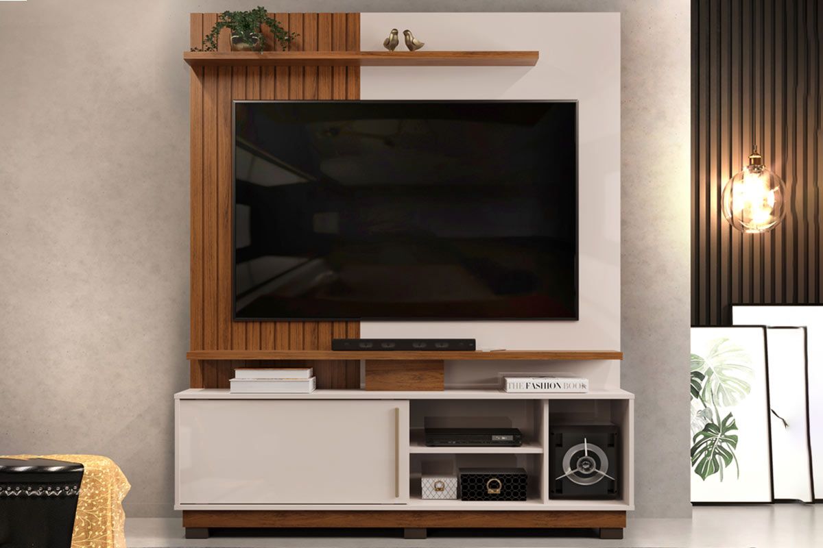 Home p/ TV até 55 Pol Athenas c/1 porta e 5 Nichos 150x179cm DJ MóveisFreijó/Off White Home p/ TV até 55 Pol Athenas c/1 porta e 5 Nichos 150x179cm DJ MóveisFreijó/Off White