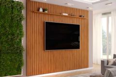 Painel Home p/ TV até 85 Pol Pratic Ripado c/1 Prateleira 275x240cm DJ Móveis