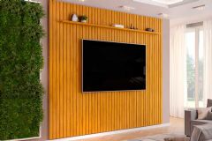 Painel Home p/ TV até 85 Pol Pratic Ripado c/1 Prateleira 275x240cm DJ Móveis - Cedro