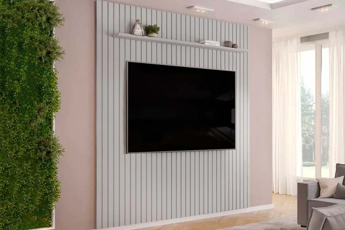 Painel Home p/ TV até 85 Pol Pratic Ripado c/1 Prateleira 250x240cm DJ MóveisBali Painel Home p/ TV até 85 Pol Pratic Ripado c/1 Prateleira 250x240cm DJ MóveisBali
