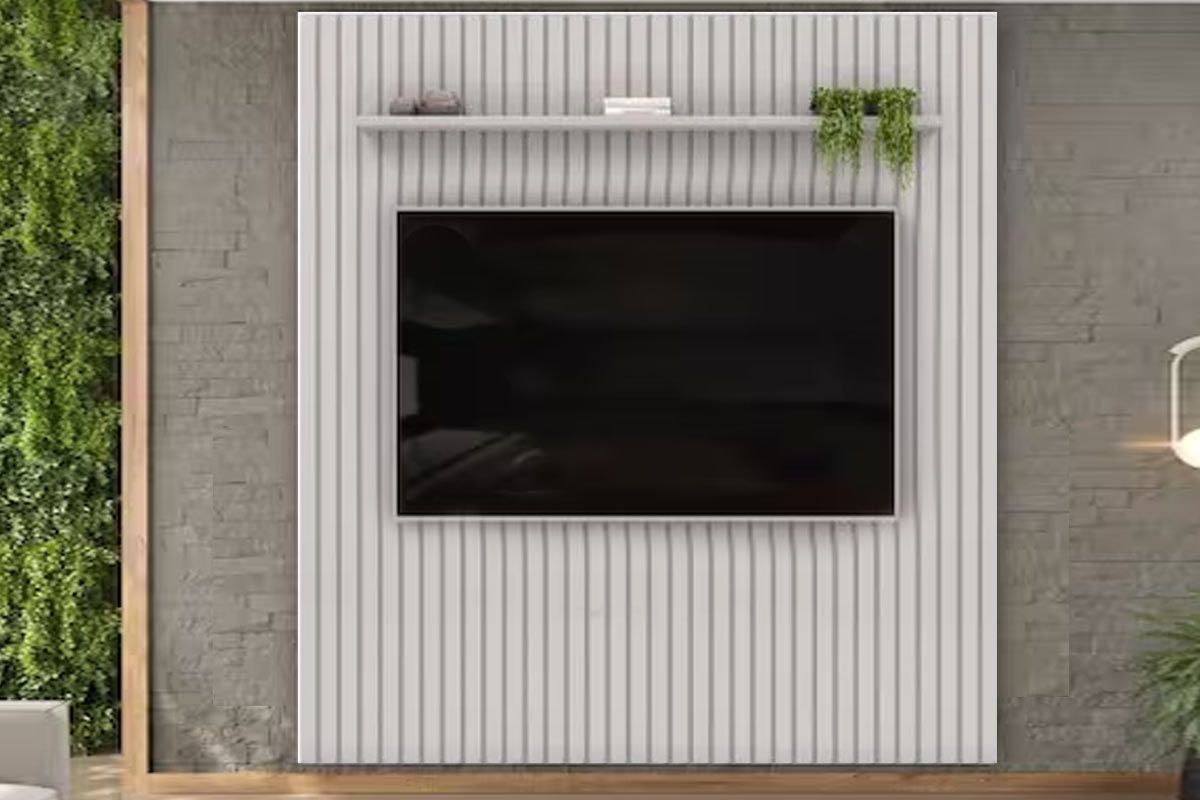 Painel Home p/ TV até 65 Pol Pratic Ripado c/1 Prateleira 223x240cm DJ Móveis