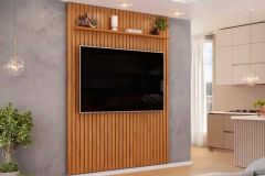 Painel Home p/ TV até 65 Pol Pratic Ripado c/1 Prateleira 183x240cm DJ Móveis