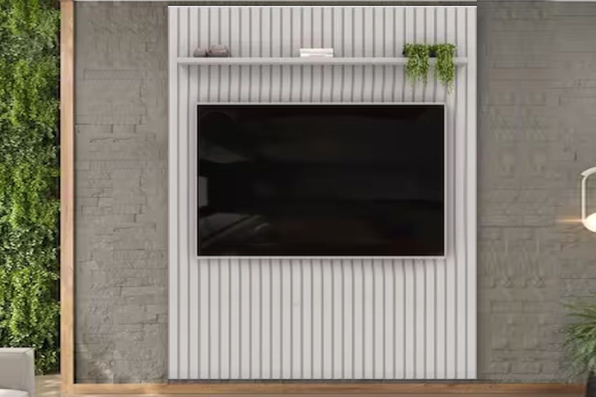 Painel Home p/ TV até 65 Pol Pratic Ripado c/1 Prateleira 183x240cm DJ Móveis