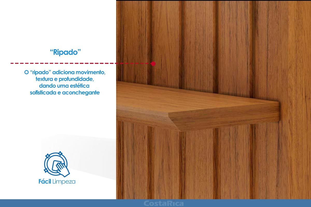 Painel Home p/ TV até 65 Pol Pratic Ripado c/1 Prateleira 183x240cm DJ Móveis