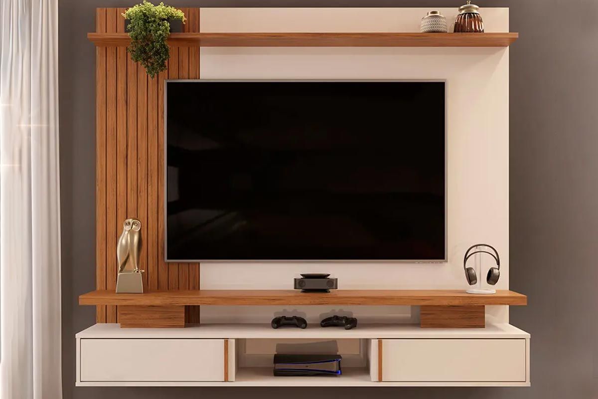Painel Home p/ TV até 65 Pol Leoni DJ MóveisOff White/Freijó Painel Home p/ TV até 65 Pol Leoni DJ MóveisOff White/Freijó