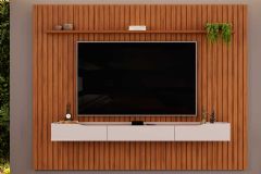 Rack Bancada c/Painel p/ TV até 85 Pol Pratic Ripado 3 Gavetas 275x240cm - DJ Móveis
