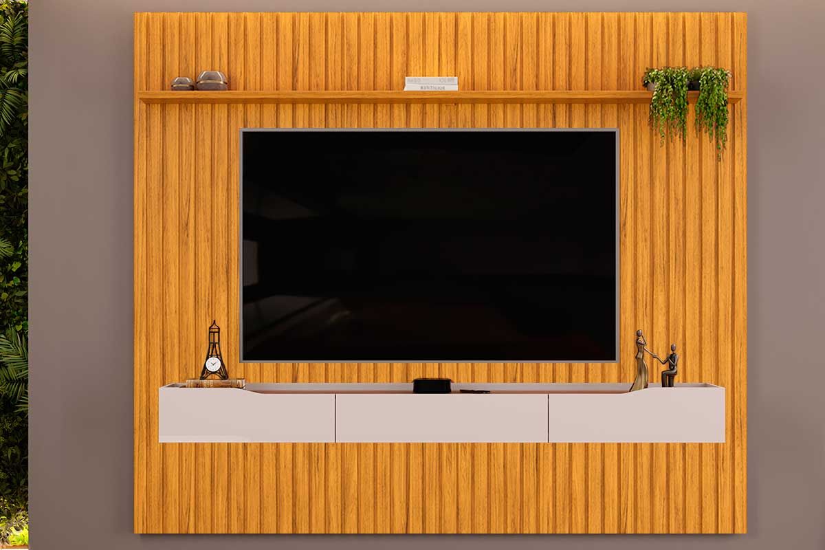 Rack Bancada c/Painel p/ TV até 85 Pol Pratic Ripado 3 Gavetas 250x240cm - DJ MóveisCedro/Bali Rack Bancada c/Painel p/ TV até 85 Pol Pratic Ripado 3 Gavetas 250x240cm - DJ MóveisCedro/Bali