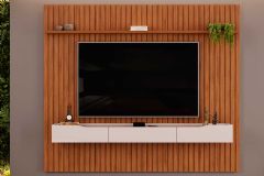 Rack Bancada c/Painel p/ TV até 85 Pol Pratic Ripado 3 Gavetas 250x240cm - DJ Móveis