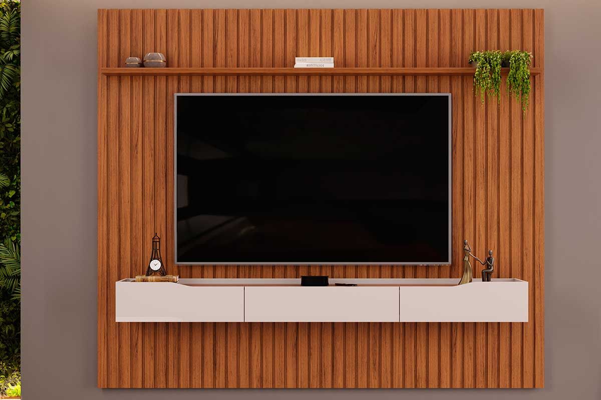 Rack Bancada c/Painel p/ TV até 85 Pol Pratic Ripado 3 Gavetas 250x240cm - DJ MóveisFreijó/Off White Rack Bancada c/Painel p/ TV até 85 Pol Pratic Ripado 3 Gavetas 250x240cm - DJ MóveisFreijó/Off White