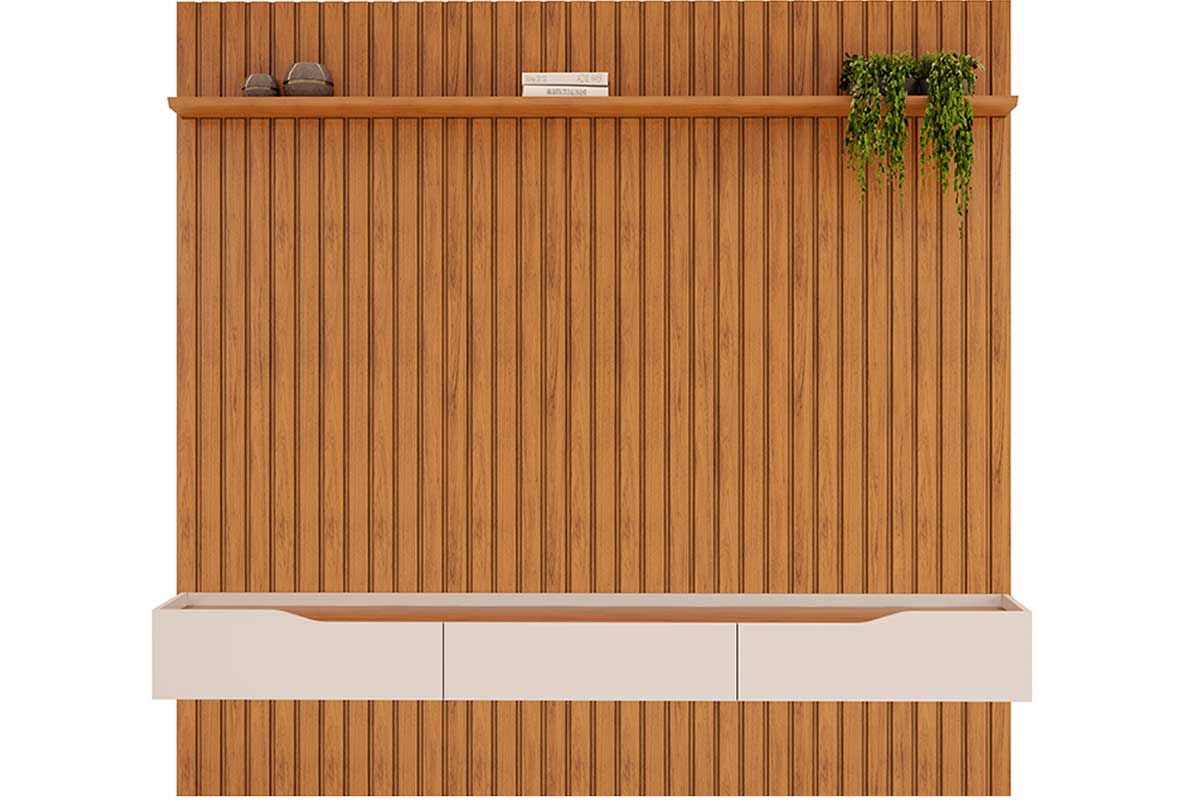 Rack Bancada c/Painel p/ TV até 65 Pol Pratic Ripado 3 Gavetas 223x240cm - DJ Móveis
