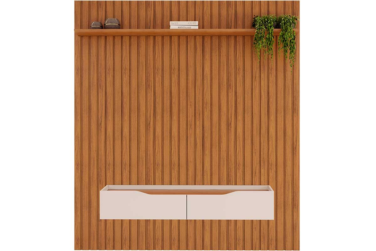 Rack Bancada c/Painel p/ TV até 65 Pol Pratic Ripado 2 Gavetas 183x240cm - DJ Móveis