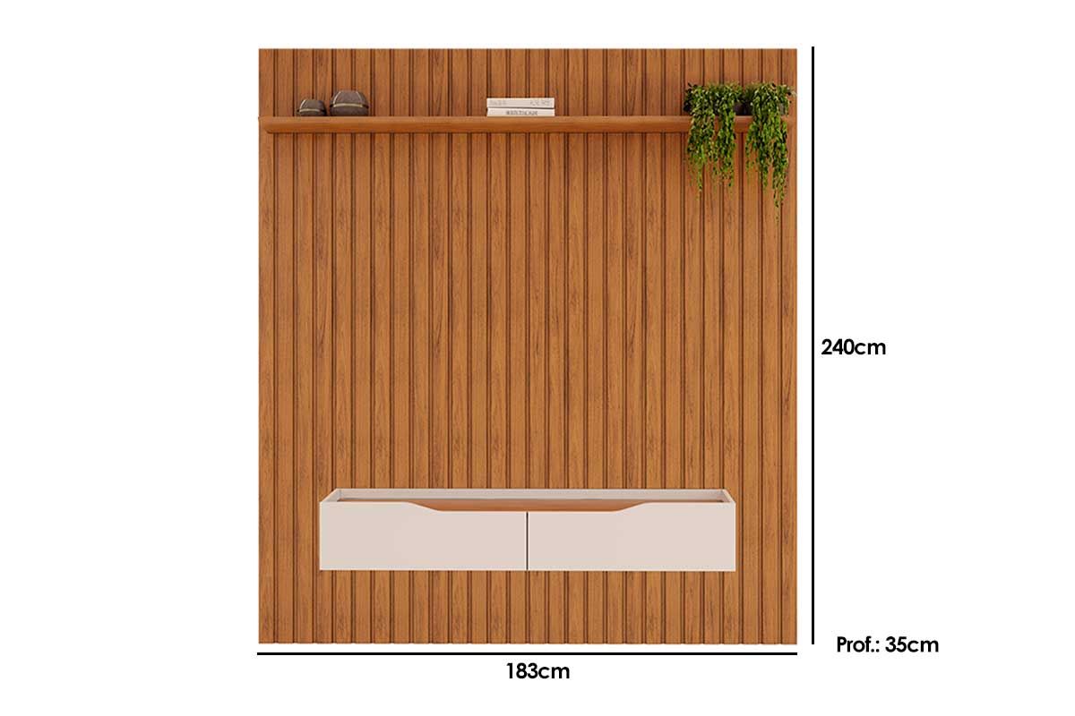 Rack Bancada c/Painel p/ TV até 65 Pol Pratic Ripado 2 Gavetas 183x240cm - DJ Móveis
