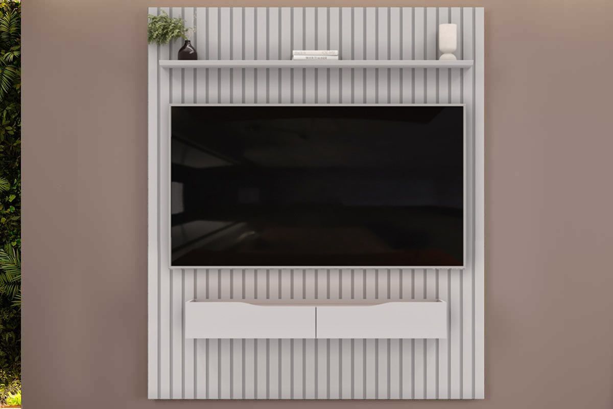 Rack Bancada c/Painel p/ TV até 65 Pol Pratic Ripado 2 Gavetas 183x240cm - DJ MóveisBali
