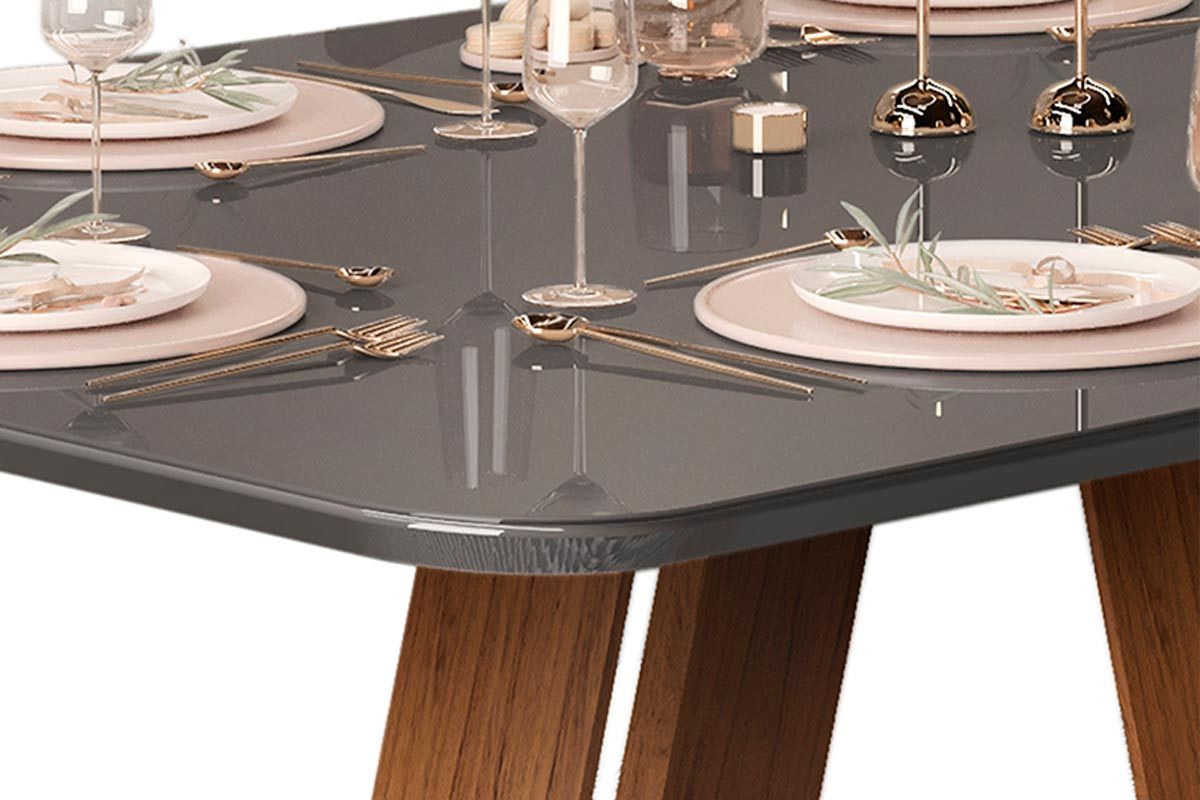 Mesa Jantar Celeste Tampo MDF/Vidro Canto Curvo 160cm DJ Móveis Mesa Jantar Celeste Tampo MDF/Vidro Canto Curvo 160cm DJ Móveis