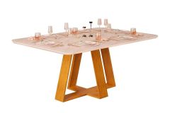 Mesa Jantar Celeste Tampo MDF/Vidro Canto Curvo 160cm DJ Móveis - Cedro/Off White