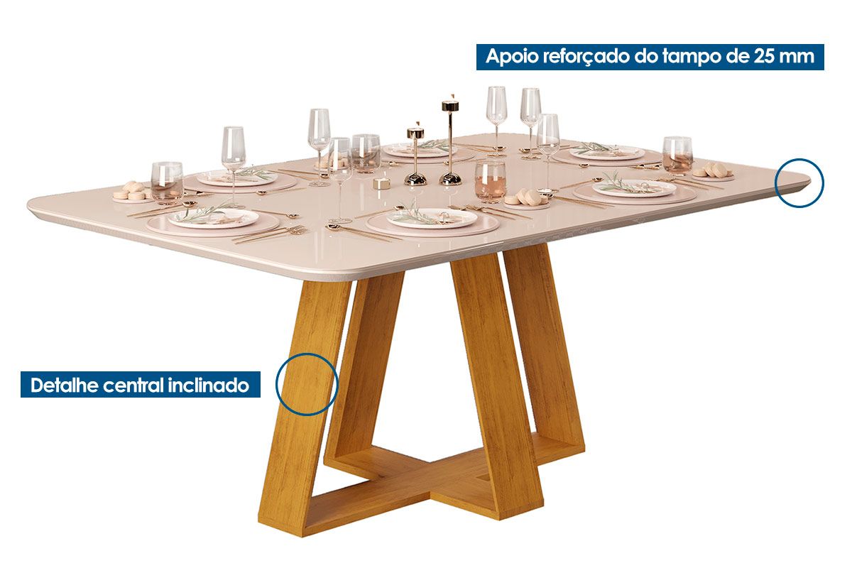 Mesa Jantar Celeste Tampo MDF/Vidro Canto Curvo 160cm DJ Móveis Mesa Jantar Celeste Tampo MDF/Vidro Canto Curvo 160cm DJ Móveis