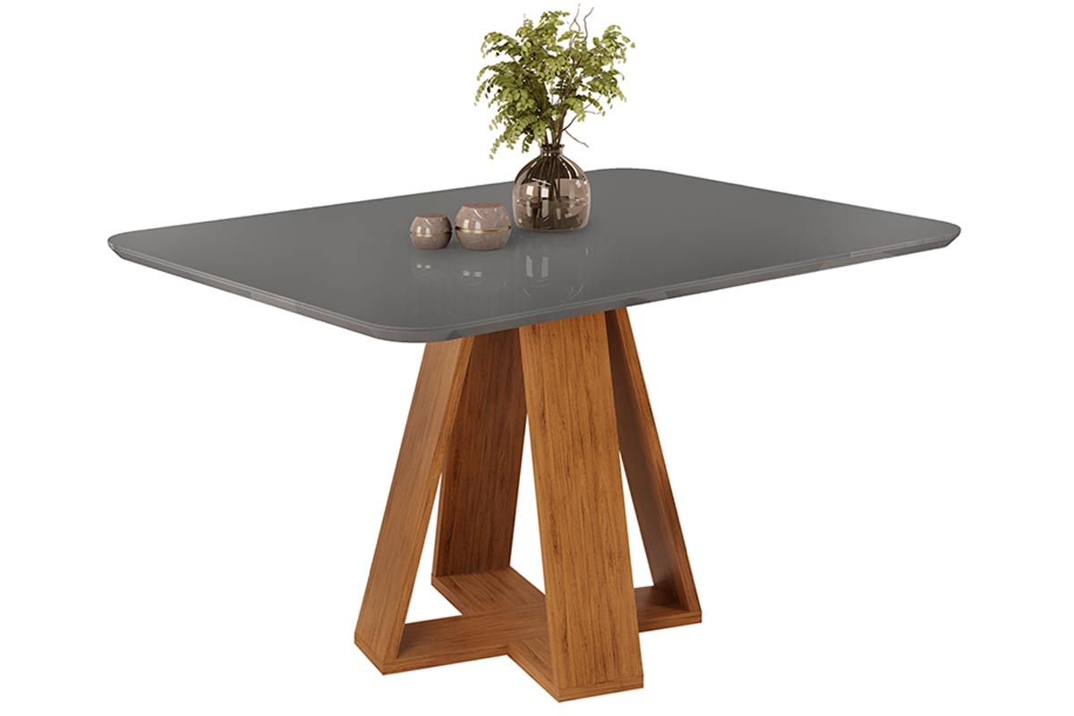 Mesa Jantar Celeste c/Tampo Madeirado Vidro Curvo 120x90cm DJ Móveis Mesa Jantar Celeste c/Tampo Madeirado Vidro Curvo 120x90cm DJ Móveis