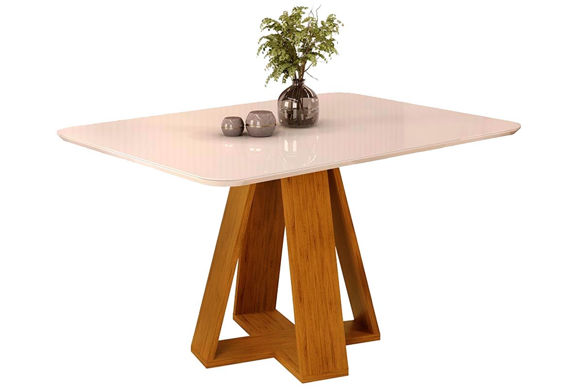 Mesa Jantar Celeste c/Tampo Madeirado Vidro Curvo 120x90cm DJ MóveisCedro/Off White Mesa Jantar Celeste c/Tampo Madeirado Vidro Curvo 120x90cm DJ MóveisCedro/Off White